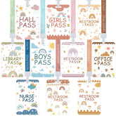 PerKoop 20 Pcs Hall Pass Lanyards Rainbow PVC School Passes Set Unbreakable Classroom Passes for Bathroom Restroom Library School Hall Lanyards Passes for Office Nurse Boy Girl Teacher 10 Styles